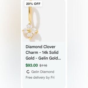 Diamond Clover Charm - 14k Solid Gold -Gelin Diamond